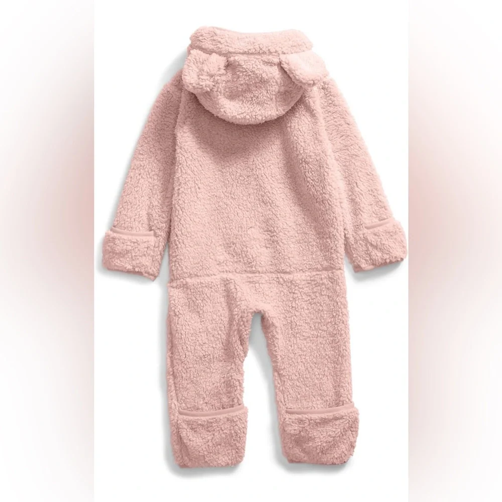 The North Face Pink Sherpa Fleece Hooded Bear One-Piece
